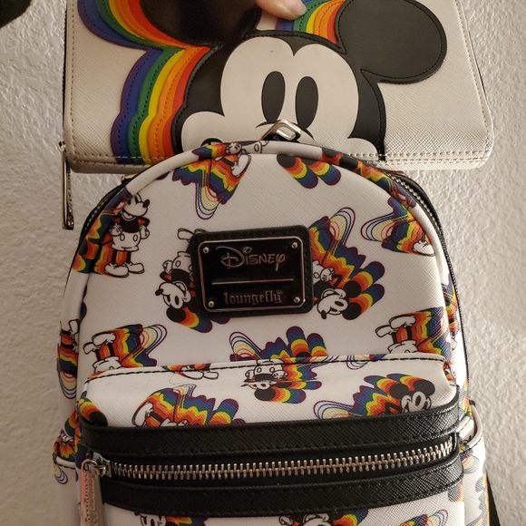 Disney Loungefly Mickey Rainbow collection Bag and wallet - Picture 1 of 5